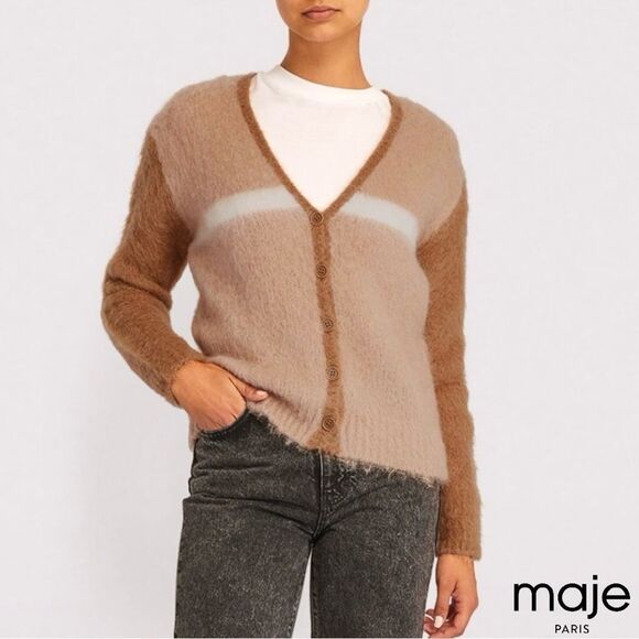 Majè **NWT** Maldy Camel Mohair-Blend Two Tone Cardigan